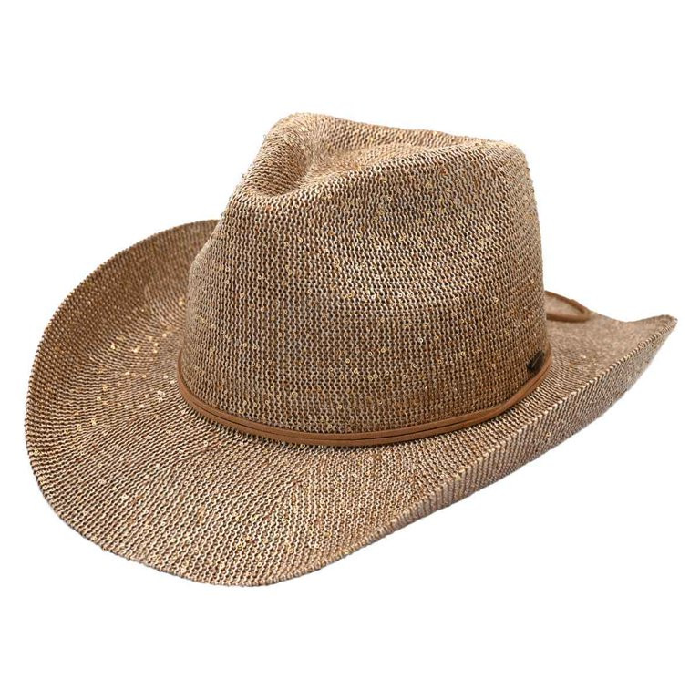 C.C Sparkly Sequin Cowboy Hat with Suede String Trim, Beige | Walmart (US)