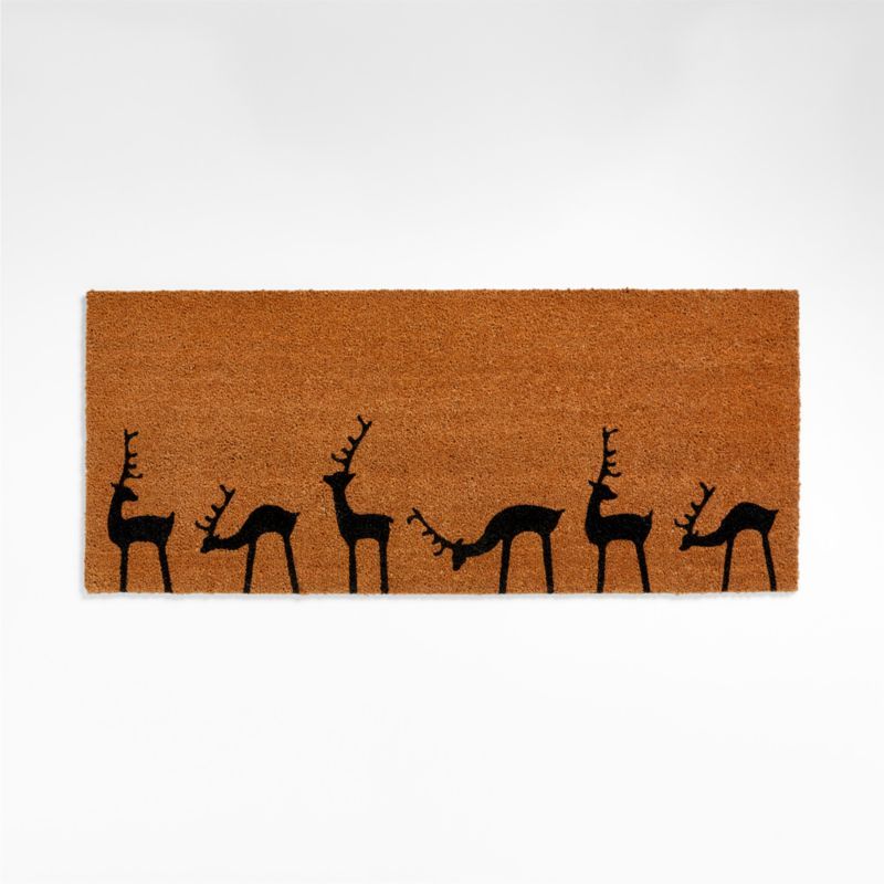 Natural & Black Reindeer Christmas Doormat 24"x57" + Reviews | Crate & Barrel | Crate & Barrel