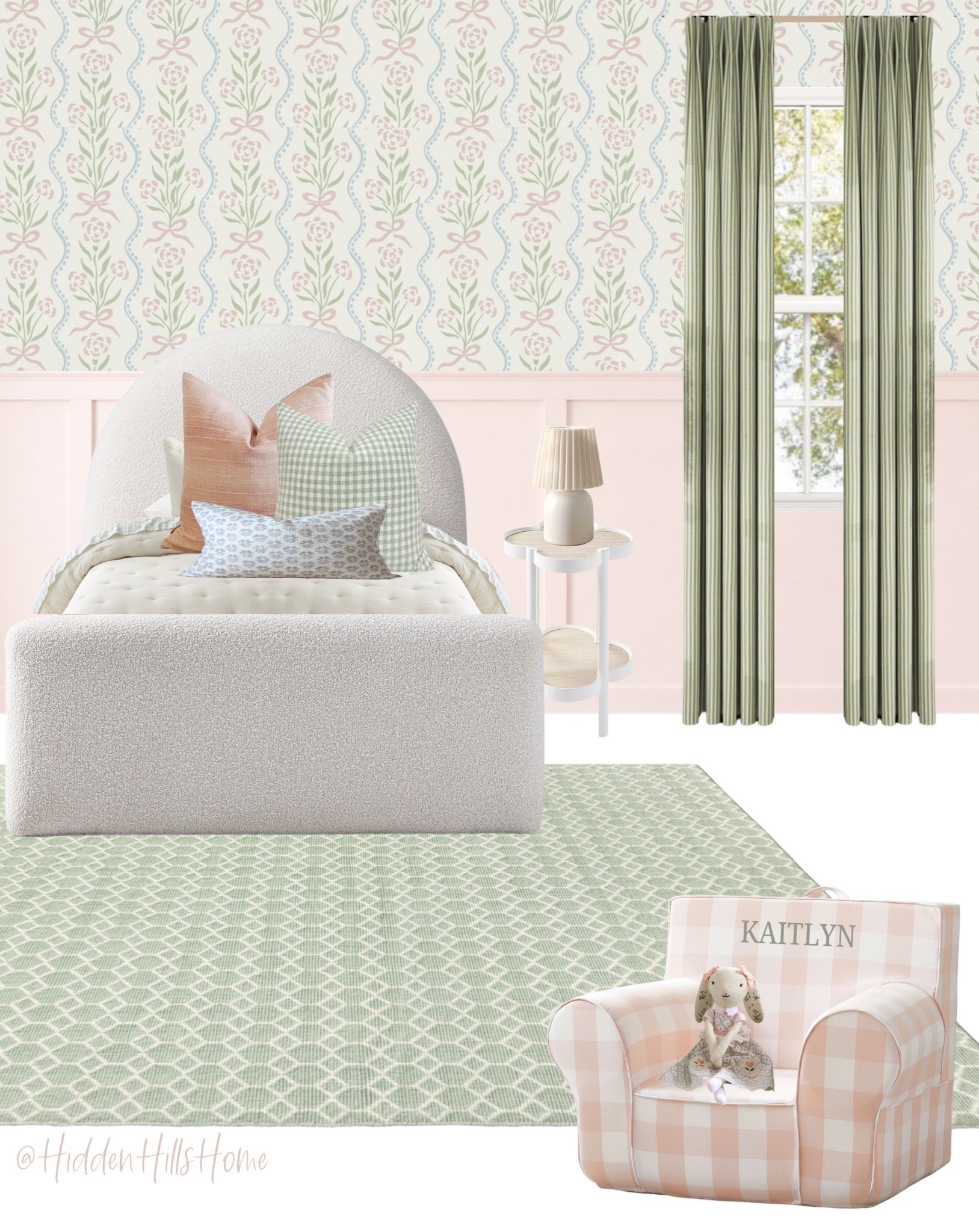 Girls bedroom decor mood board, pink and green girls room design, kids bedroom decor ideas, twin bed, bedding, home decor, girls room inspiration #girls

#LTKHome #LTKSaleAlert #LTKKids