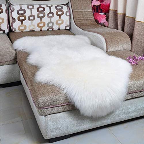 HEBE Faux Fur Rug Sheepskin Rug Runner 2'x4' Soft Sheepskin Fur Chair Couch Cover Milk White Sheepsk | Amazon (US)