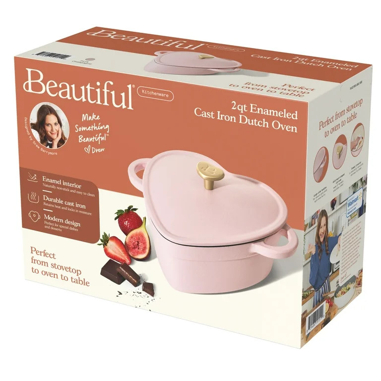 Beautiful 2QT Cast Iron Heart Dutch Oven, Pink Champagne by Drew Barrymore | Walmart (US)