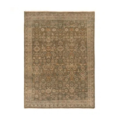 Kenli Oriental Hand-Knotted Wool Area Rug in Green/Brown | Perigold