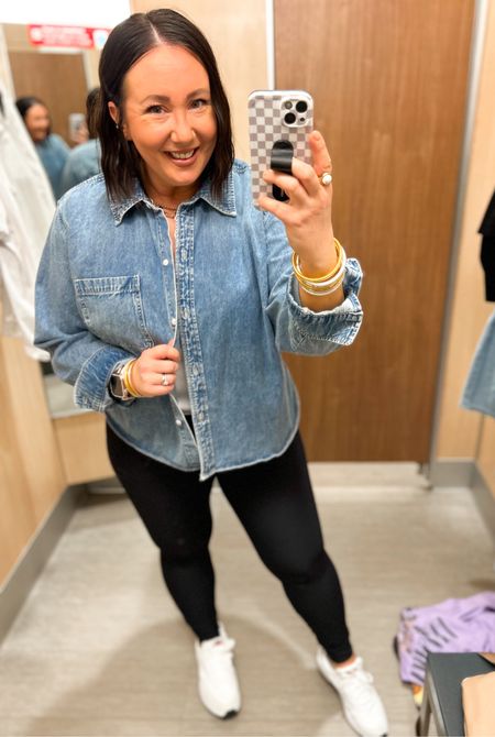 New cropped denim button down top!  Wearing an xxl but prefer an xl in this one. Xxl was the only larger side my store had in stock. Love the wash!  So perfect for spring. Xxl tank. XL leggings. Sized up half a size in the Nikes  

#LTKfindsunder50 #LTKSeasonal #LTKmidsize