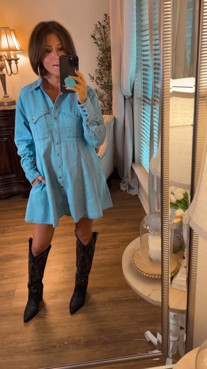 Free People western denim dress, wearing size XS.  

#LTKshoecrush #LTKstyletip
