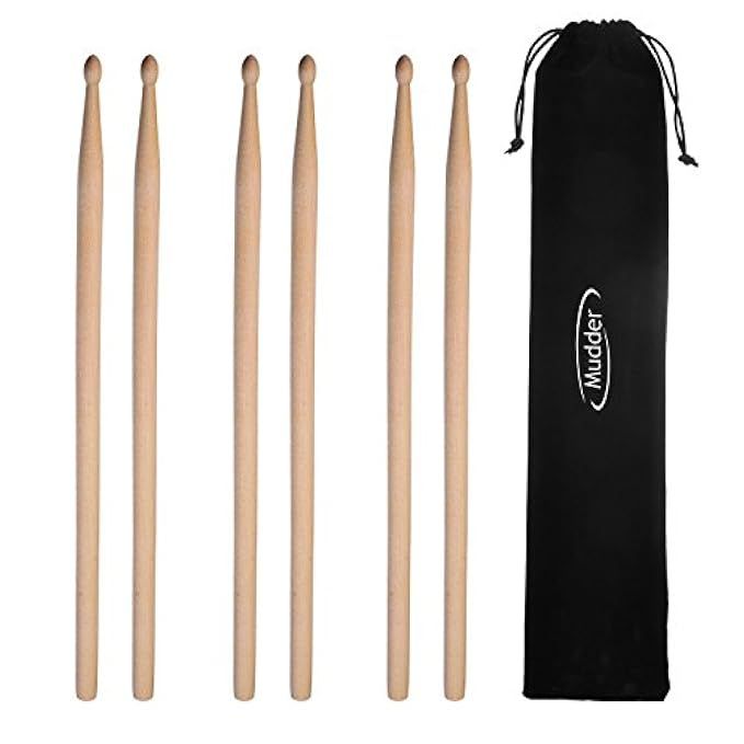 Mudder 3 Pair Classic Maple Wood Drum Sticks Drumsticks Wood Tip Drumstick Student Drum Sticks Music | Amazon (US)