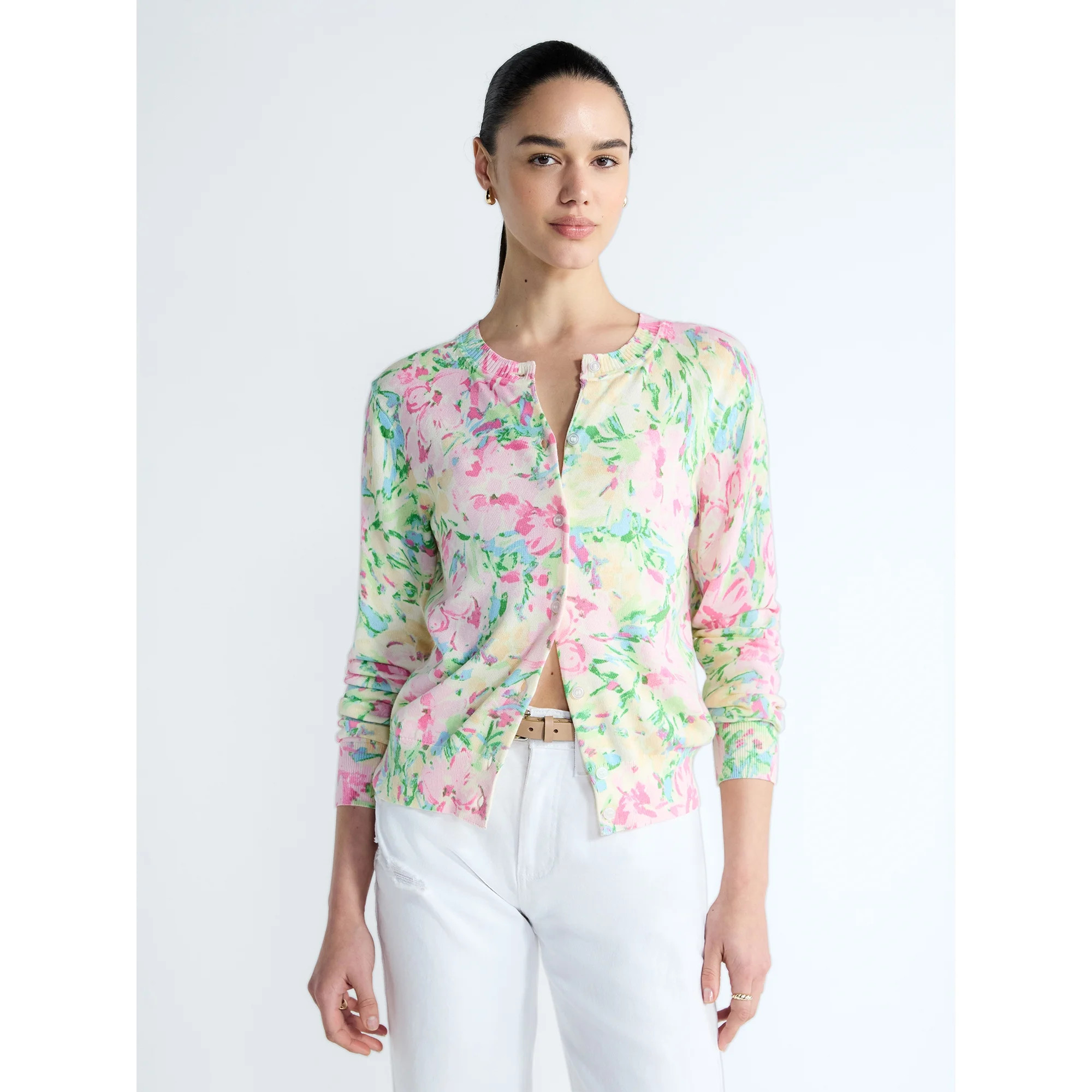 Free Assembly Women's Long Sleeve Classic Crew Cardigan, Sizes XS-XXL | Walmart (US)