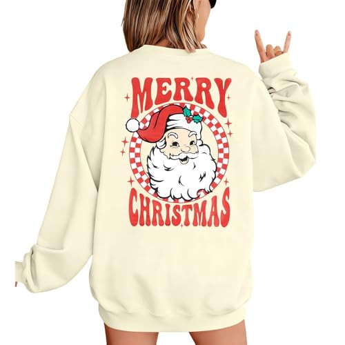 MNLYBABY Merry Christmas Santa Sweatshirt: Women's Oversized Santa Claus Sweater - Apricot | Amazon (US)