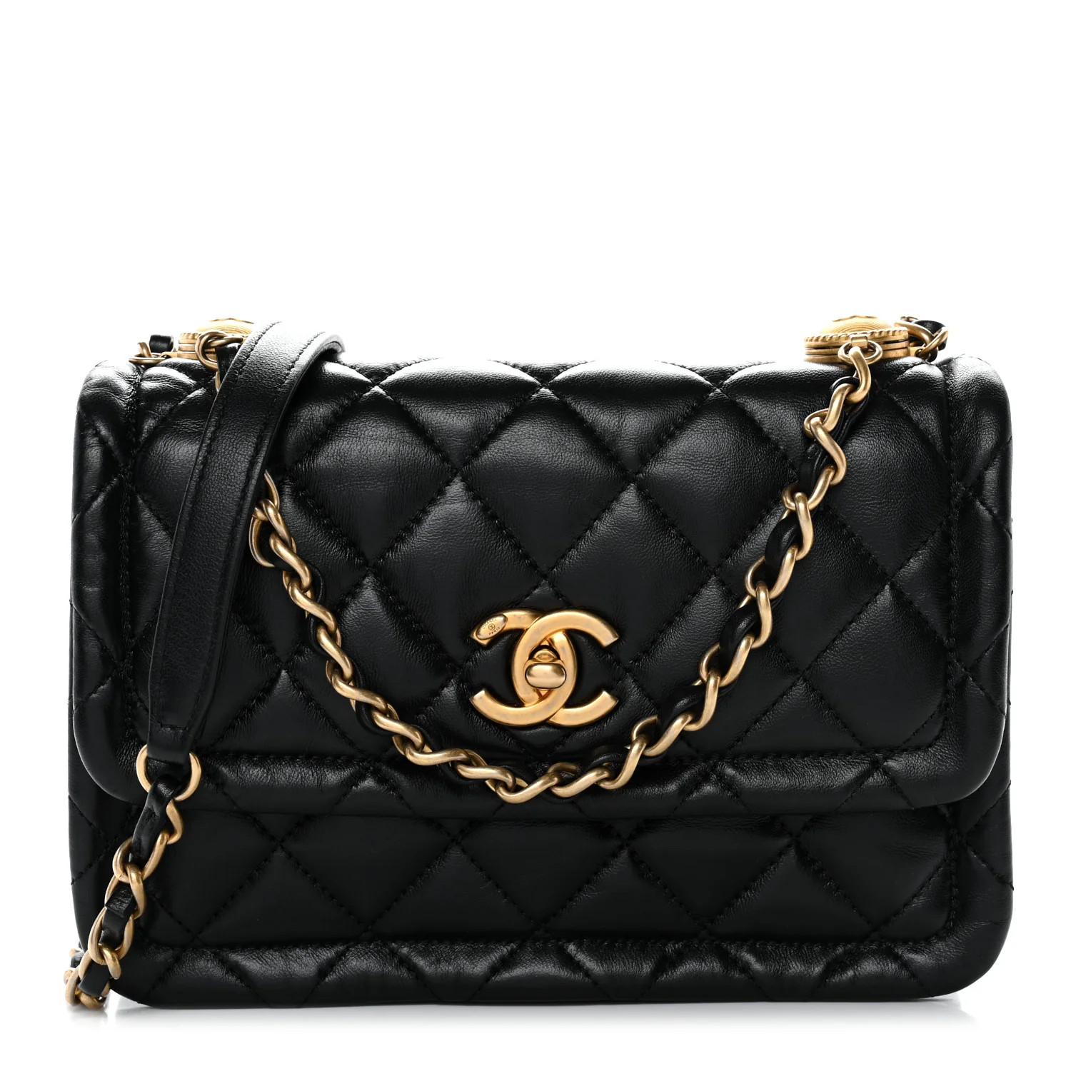 Chanel Shiny Lambskin Quilted Mini Flap Black 1845473 | FASHIONPHILE (US)