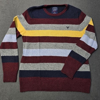 American Eagle Mens Athletic Fit Striped Crewneck Sweater Multicolor Large L | eBay US