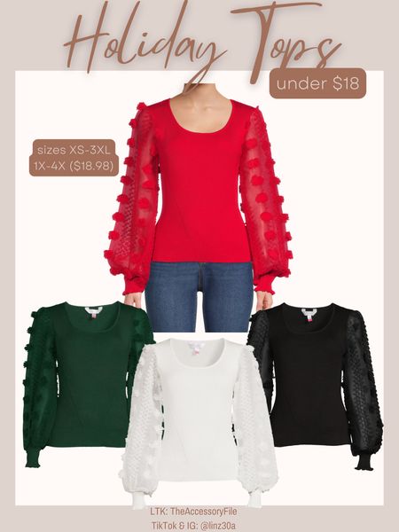 Affordable holiday tops you can dress up or down with jeans or black pants/black slacks/faux leather leggings/velour leggings. 

Holiday outfits, Christmas outfits, Christmas party outfits, Christmas party looks, holiday party looks, red long sleeve top, black long sleeve top, white long sleeve top, green long sleeve top, Walmart finds, Walmart style, Walmart fashion #blushpink #winterlooks #winteroutfits #winterstyle #winterfashion #wintertrends #shacket #jacket #sale #under50 #under100 #under40 #workwear #ootd #bohochic #bohodecor #bohofashion #bohemian #contemporarystyle #modern #bohohome #modernhome #homedecor #amazonfinds #nordstrom #bestofbeauty #beautymusthaves #beautyfavorites #goldjewelry #stackingrings #toryburch #comfystyle #easyfashion #vacationstyle #goldrings #goldnecklaces #fallinspo #lipliner #lipplumper #lipstick #lipgloss #makeup #blazers #primeday #StyleYouCanTrust #giftguide #LTKRefresh #LTKSale #springoutfits #fallfavorites #LTKbacktoschool #fallfashion #vacationdresses #resortfashion #summerfashion #summerstyle #rustichomedecor #liketkit #highheels #Itkhome #Itkgifts #Itkgiftguides #springtops #summertops #Itksalealert #LTKRefresh #fedorahats #bodycondresses #sweaterdresses #bodysuits #miniskirts #midiskirts #longskirts #minidresses #mididresses #shortskirts #shortdresses #maxiskirts #maxidresses #watches #backpacks #camis #croppedcamis #croppedtops #highwaistedshorts #goldjewelry #stackingrings #toryburch #comfystyle #easyfashion #vacationstyle #goldrings #goldnecklaces #fallinspo #lipliner #lipplumper #lipstick #lipgloss #makeup #blazers #highwaistedskirts #momjeans #momshorts #capris #overalls #overallshorts #distressesshorts #distressedjeans #whiteshorts #contemporary #leggings #blackleggings #bralettes #lacebralettes #clutches #crossbodybags #competition #beachbag #halloweendecor #totebag #luggage #carryon #blazers #airpodcase #iphonecase #hairaccessories #fragrance #candles #perfume #jewelry #earrings 

#LTKstyletip #LTKHoliday #LTKSeasonal