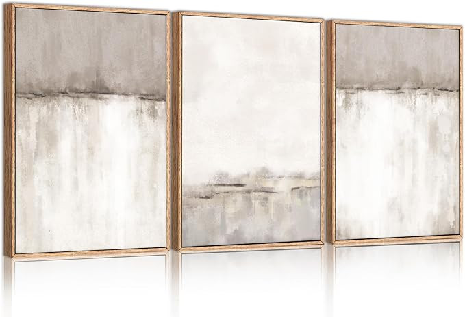 KAIRNE Large Neutral Gray Tan Framed Canvas Wall Art Set, Abstract Textured Wall Decor, Beige Min... | Amazon (US)