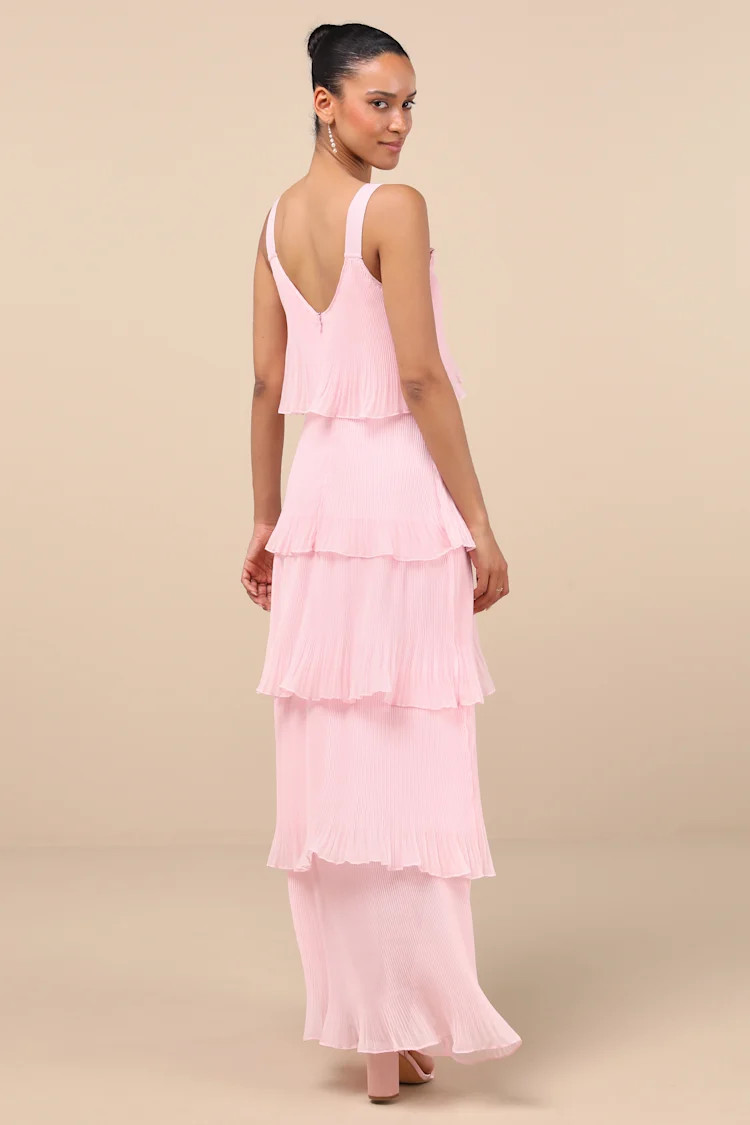 Elegant Nature Blush Pink Pleated Sleeveless Tiered Maxi Dress | Lulus