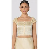 ASTR the Label | Elliana Lace Sleeve Satin Top in Butter yellow |  Size S | ASTR The Label (US)