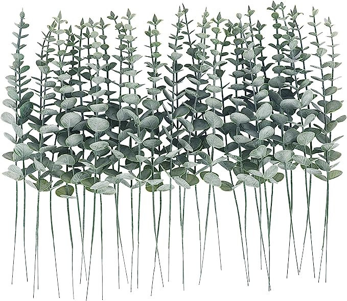 JPSOR 32pcs Faux Eucalyptus Stems, Artificial Eucalyptus Leaves Fake Greenery Branches for Weddin... | Amazon (US)