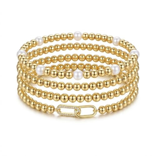 FAFUBOTIF Women's Bead Chain 14K Gold-Plated Stretch Diamond Paperclip Bracelet Cute Bead Bracelet Exquisite Stackable Fashion Jewelry Holiday Gift (Style-12) | Amazon (US)