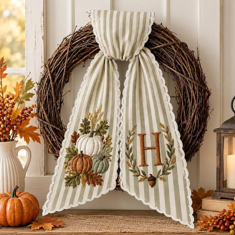 Personalized Pumpkin Wreath Sash, Embroidered Fall Monogram Door Bow, Autumn Thanksgiving Hanging... | Amazon (US)