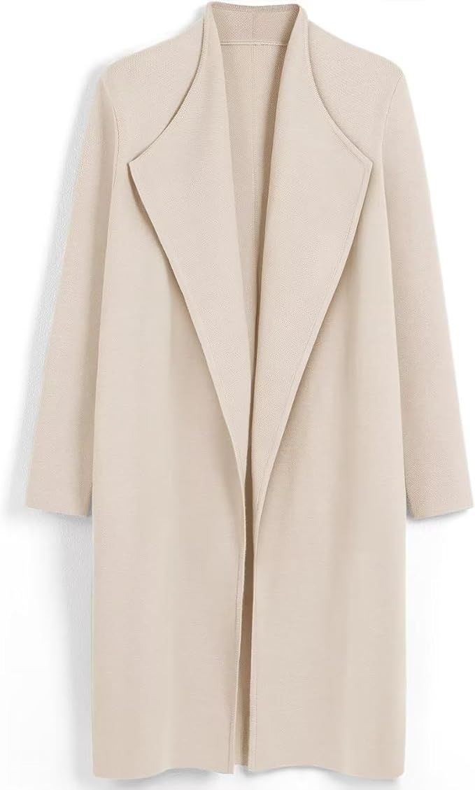ZOLUCKY Women's Open Front Knit Cardigan Long Sleeve Lapel Casual Solid Classy Sweater Jacket | Amazon (US)