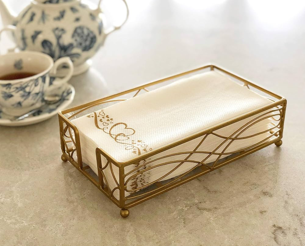 Chez JuJu Gold Elegant Sturdy Guest Napkin Holder | Disposable Paper Hand Towel Storage Tray Cadd... | Amazon (US)