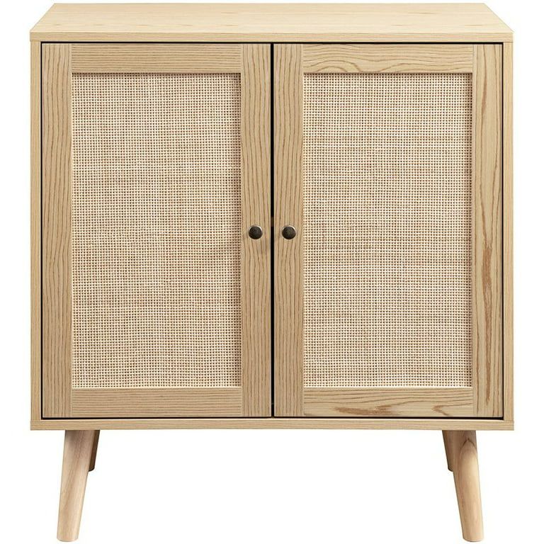 Boho 2-Door Solid Wood and Rattan Accent Cabinet in Natural | Walmart (US)