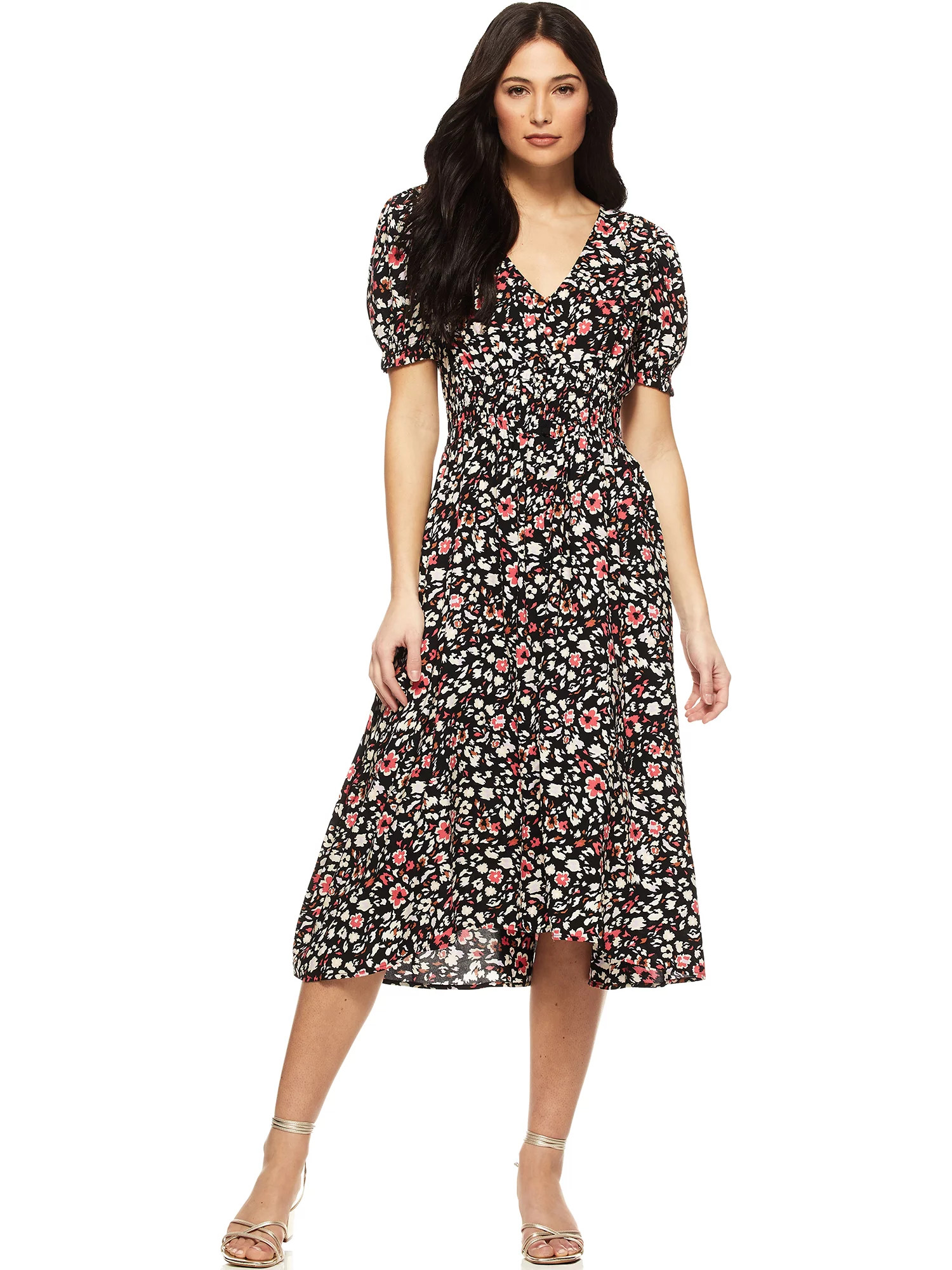 Sofia Jeans by Sofia Vergara Women's Short Sleeve Smocked Waist Midi Dress | Walmart (US)