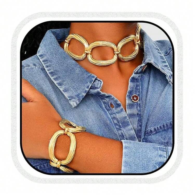 CLOACE Chunky Choker Necklace Set Gold Thick Necklaces Sets Punk Cuban Chain Jewelry Accessories ... | SHEIN