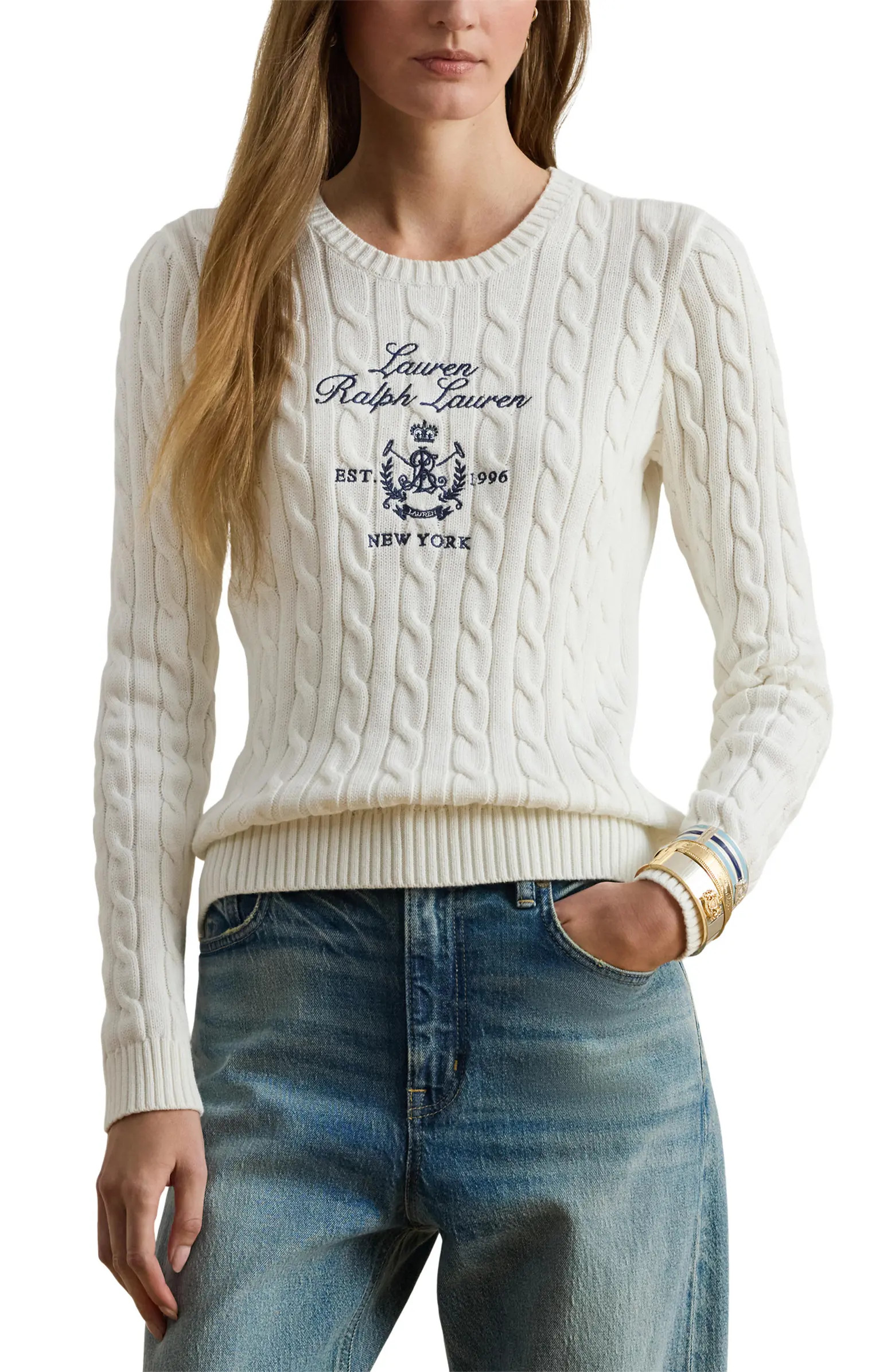 Cable Knit Embroidered Sweater | Nordstrom
