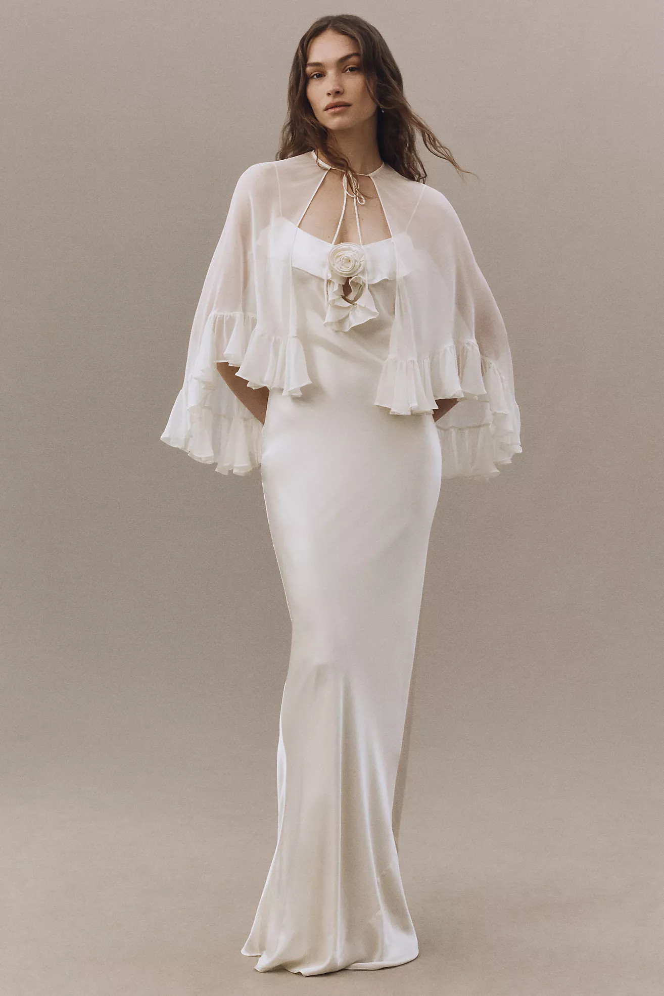 De La Vali Esperanza Silk Satin Maxi Dress with Cape | Anthropologie (US)