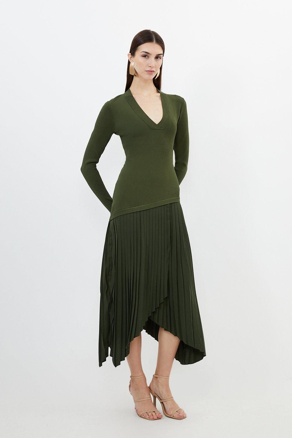 Viscose Blend Knit Mix Asymmetric Midaxi Dress | Karen Millen US