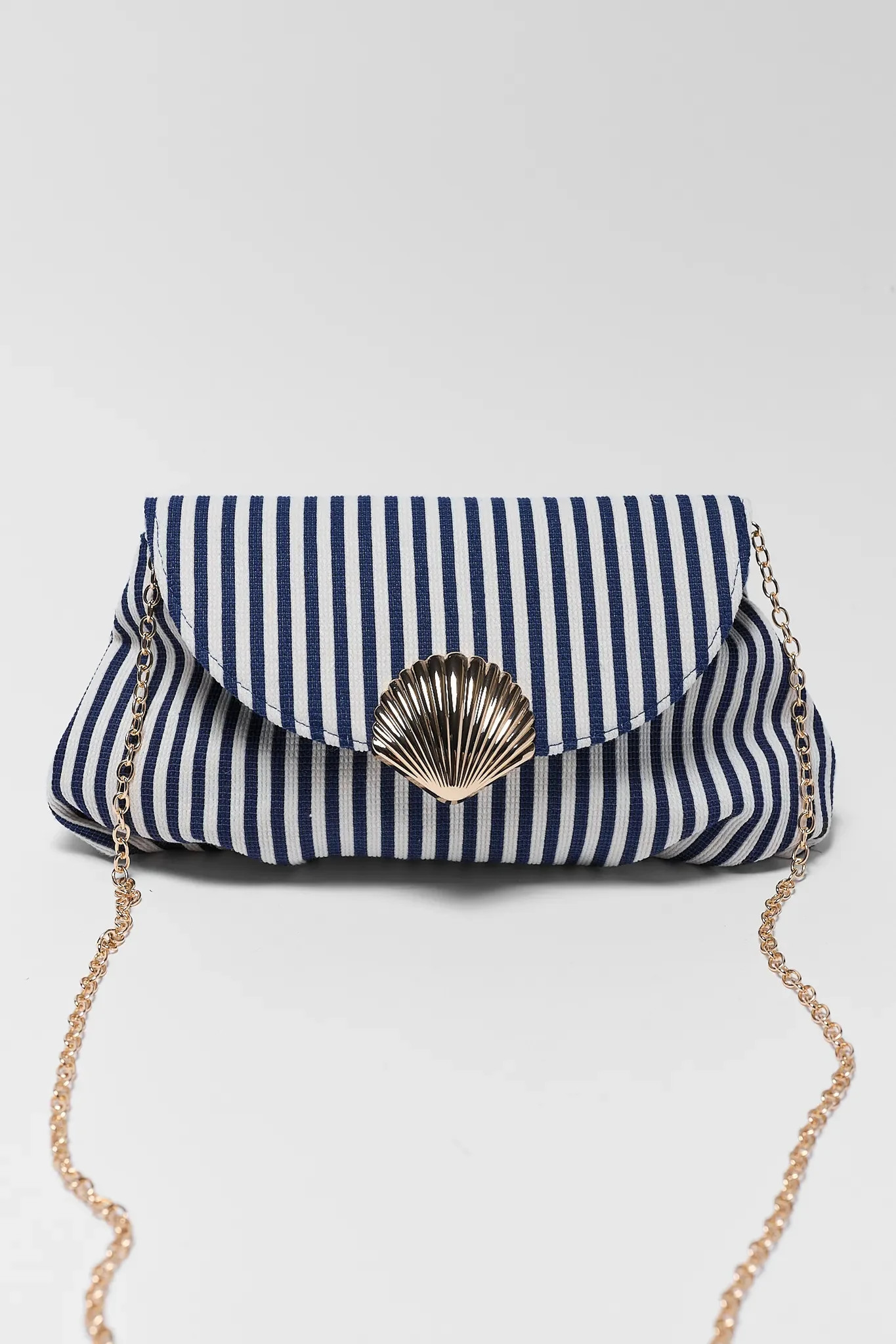 Melody Navy Striped Shell Clutch | Avara