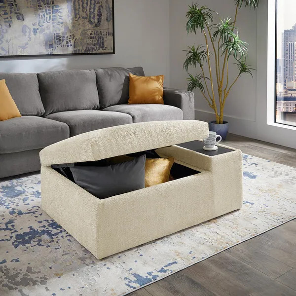 Sebastopol Boucle Fabric Storage Ottoman With Table and Casters by iNSPIRE Q Modern | Bed Bath & Beyond