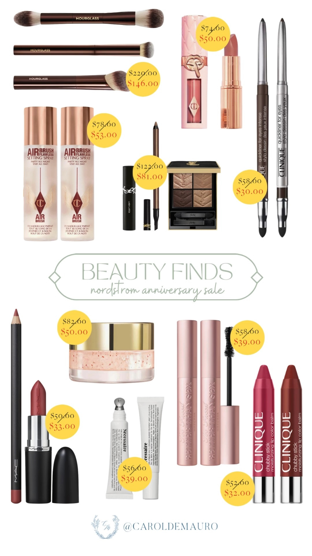 nordstrom anniversary sale, beauty favorites, make up on sale, charlotte tilbury, mac cosmetics, hourglass make up brushes, YSL cosmetics, clinique, eyeliner, too faced mascara, setting spray, lipstick, lip balm

#LTKBeauty #LTKSaleAlert