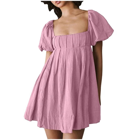 Free Assembly Women's and Women's Plus Puff Sleeve Peasant Mini Dress, Sizes XS to 4X | Walmart (US)