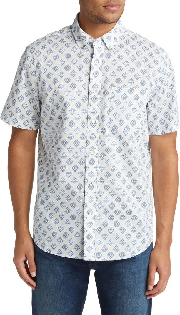 x Doug Good Feather Playa Regular Fit Print Short Sleeve Button-Down Shirt | Nordstrom