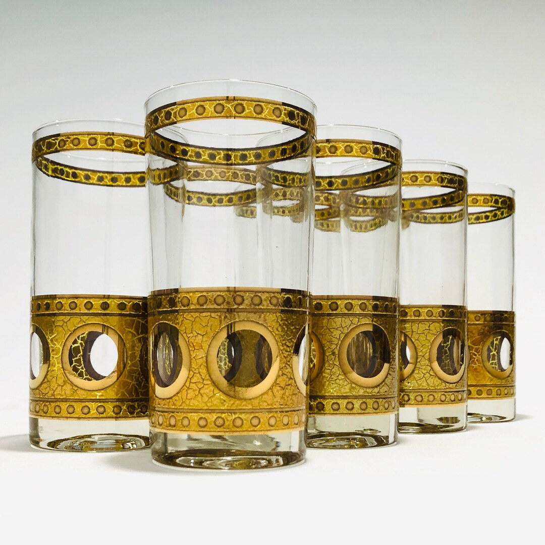 West Virginia Glass Co. Pisa 22k Gold Highball Cocktail Glasses, Vintage Mid-Century Culver Style... | Etsy (US)