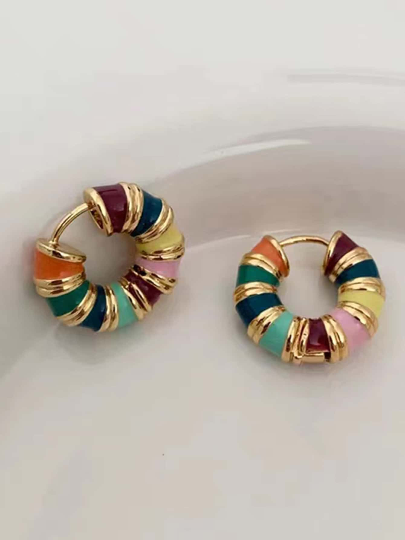 1pc Color Block Hoop Earrings Copper Jewelry | SHEIN