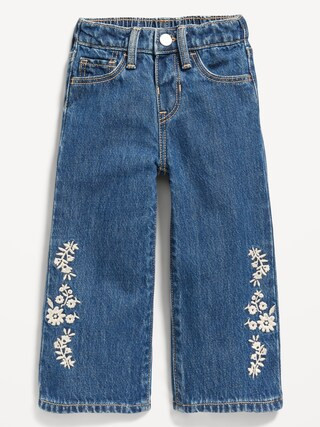 Baggy Embroidered Wide-Leg Jeans for Toddler Girls | Old Navy (US)