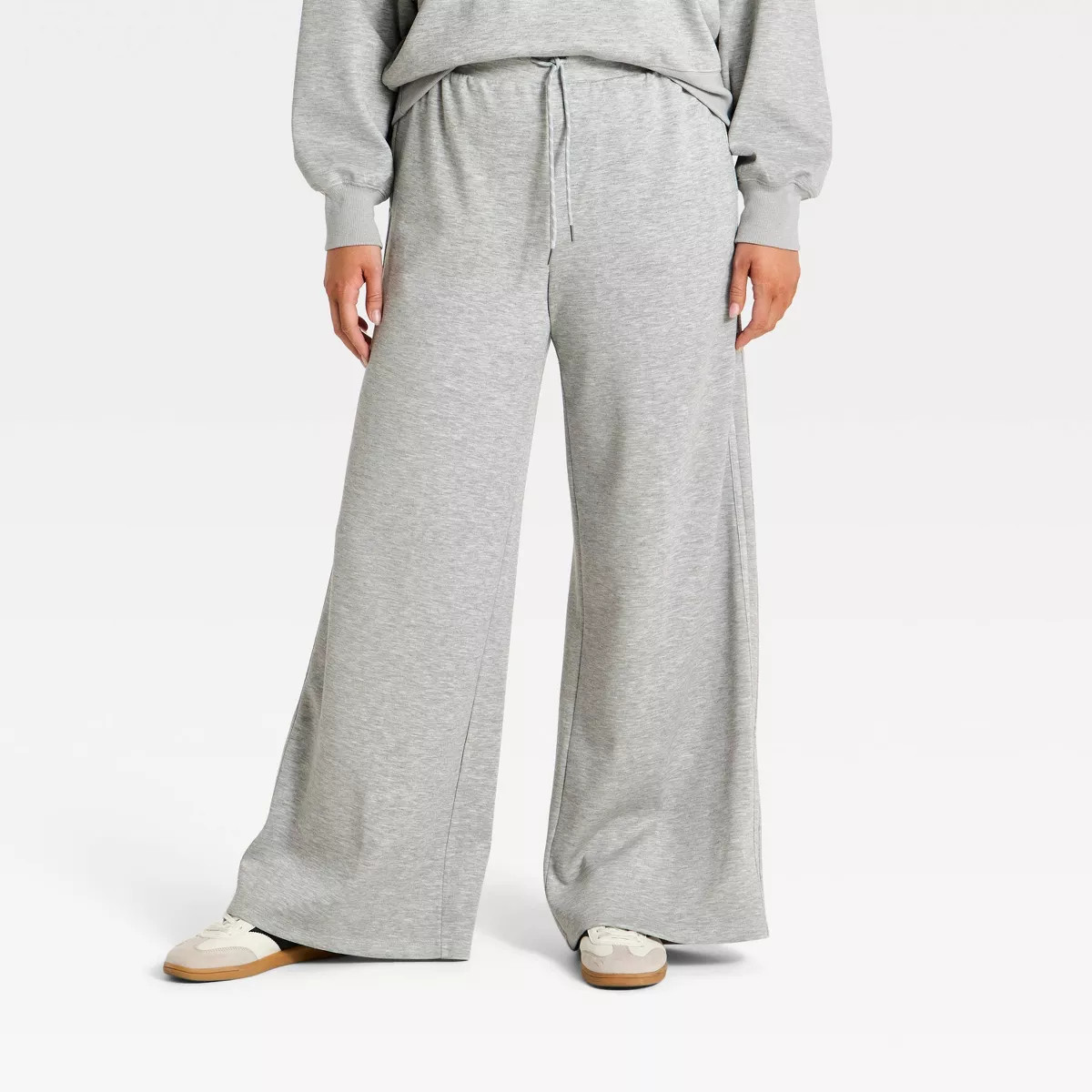 Women's Airy Sleek Pique Wide Leg Sweatpants - All In Motion\u2122 Heathered Gray S | Target