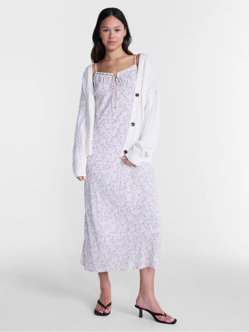 No Boundaries Cable Knit Grandpa Cardigan, Women's and Women's Plus XXS-4X | Walmart (US)