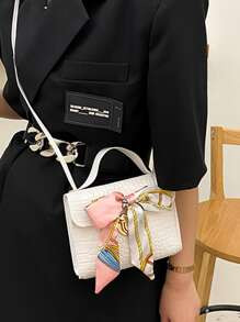 Mini Twilly Scarf Decor Croc Embossed Satchel Bag
   SKU: sw2107133664687997      
          (594... | SHEIN