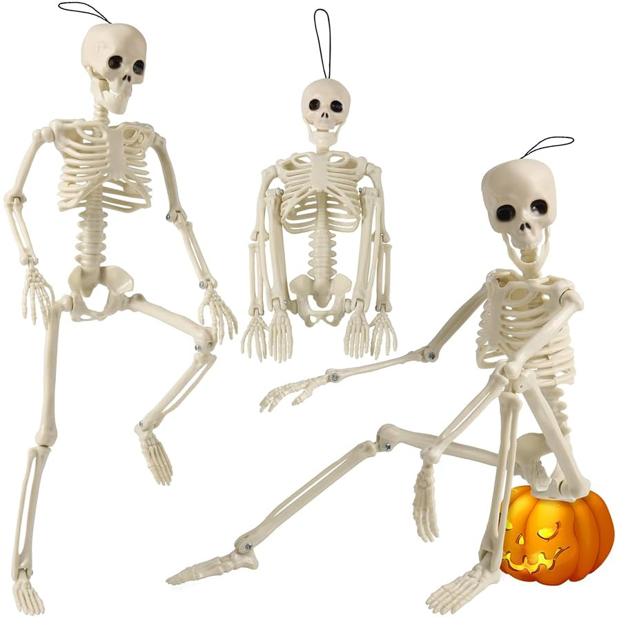 3Pack 16' Posable Skeleton Plastic Mini Skeleton Decor with Movable Joints, Outdoor Halloween Dec... | Amazon (US)