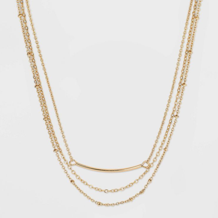 Multi-Strand Curved Bar Chain Necklace - A New Day™ Gold | Target