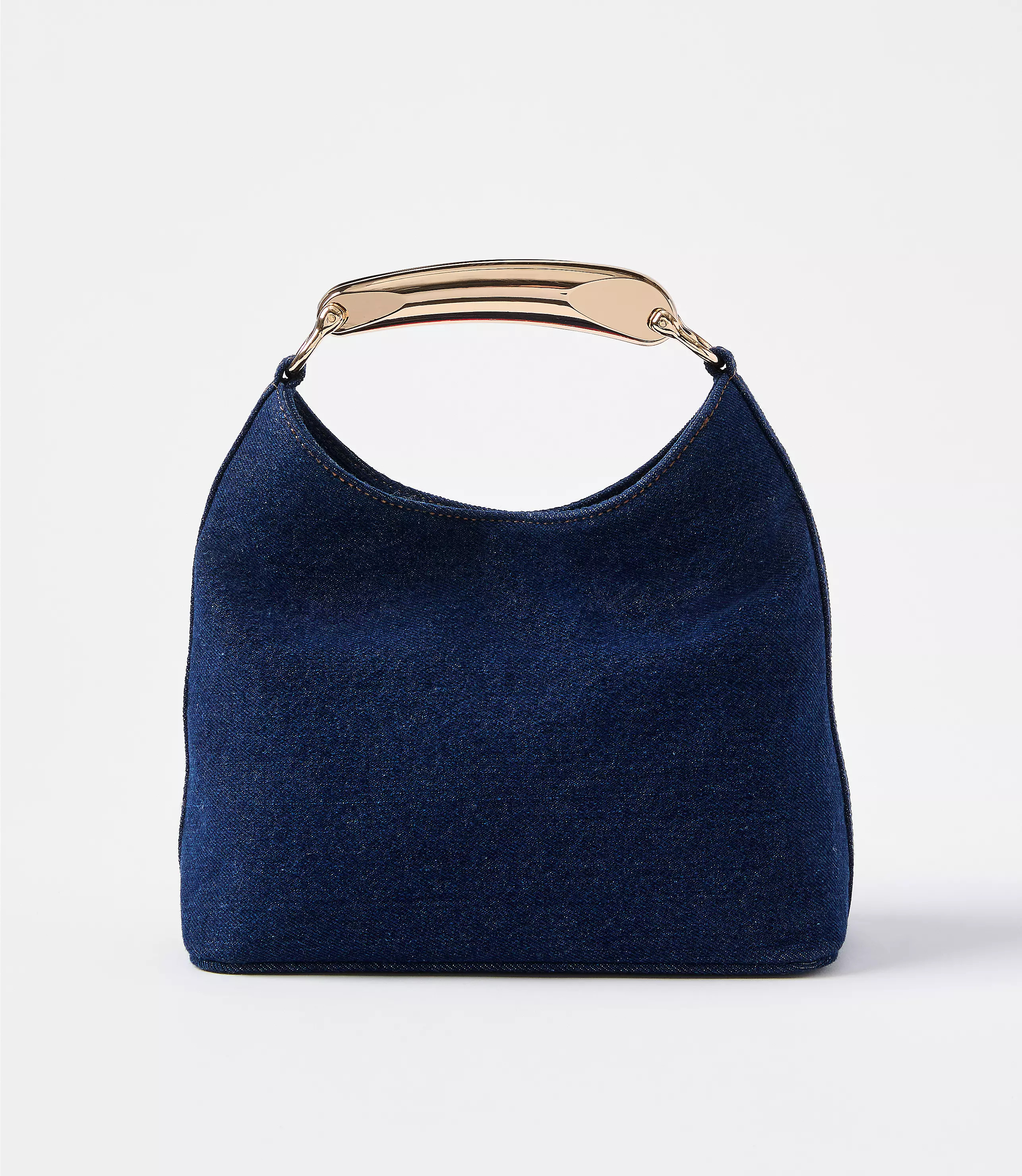 Metallic Handle Denim Hobo Bag | LOFT