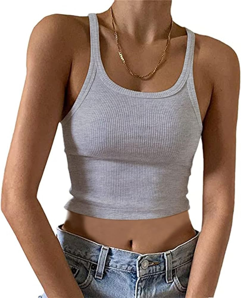 KAMISSY Women's Sleeveless Crop Tank Top Slim Fit Scoop Neck Ribbed Knit Basic Crop Cami Shirts T... | Amazon (US)