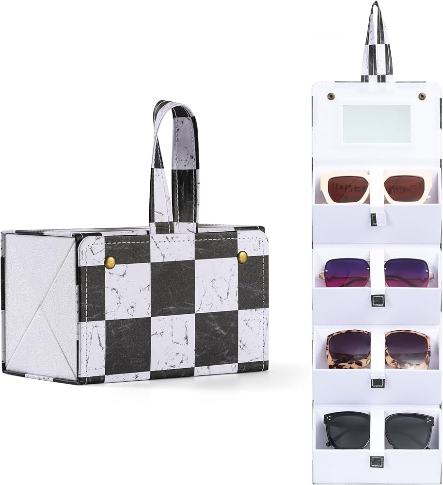 Muf Travel Sunglass Organizer 4/5 Slots,Sunglass Case for Multiple Sunglasses,Leather Glasses Cas... | Amazon (US)