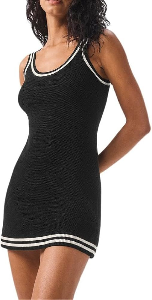 LifeShe Womens Striped Tank Dress Scoop Neck Mini Sweater Knit Dresses Bodycon Short Tennis Club ... | Amazon (US)