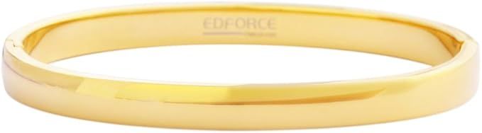 Edforce Stainless Steel Women's 18k Gold Plated Stackable Bangle Bracelet Hinged Oval-Shape | Amazon (US)