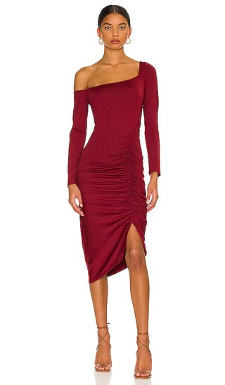 Off the Shoulder Midi Dress in Wine | Revolve Clothing (Global)