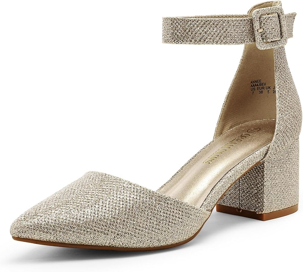 DREAM PAIRS ANNEE Pointed Toe Low Chunky Heels Pump Shoes | Amazon (US)