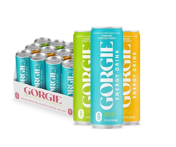 GORGIE Tropical Variety Sugar Free Energy Drink, Green Tea, 12 Pack | 150mg Green Tea Caffeine, B... | Amazon (US)