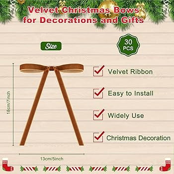Brightown 30 Pcs Velvet Christmas Wreath Bow 5 x 7 Inch Christmas Tree Bow Rustic Crafts Gift Bow... | Amazon (US)